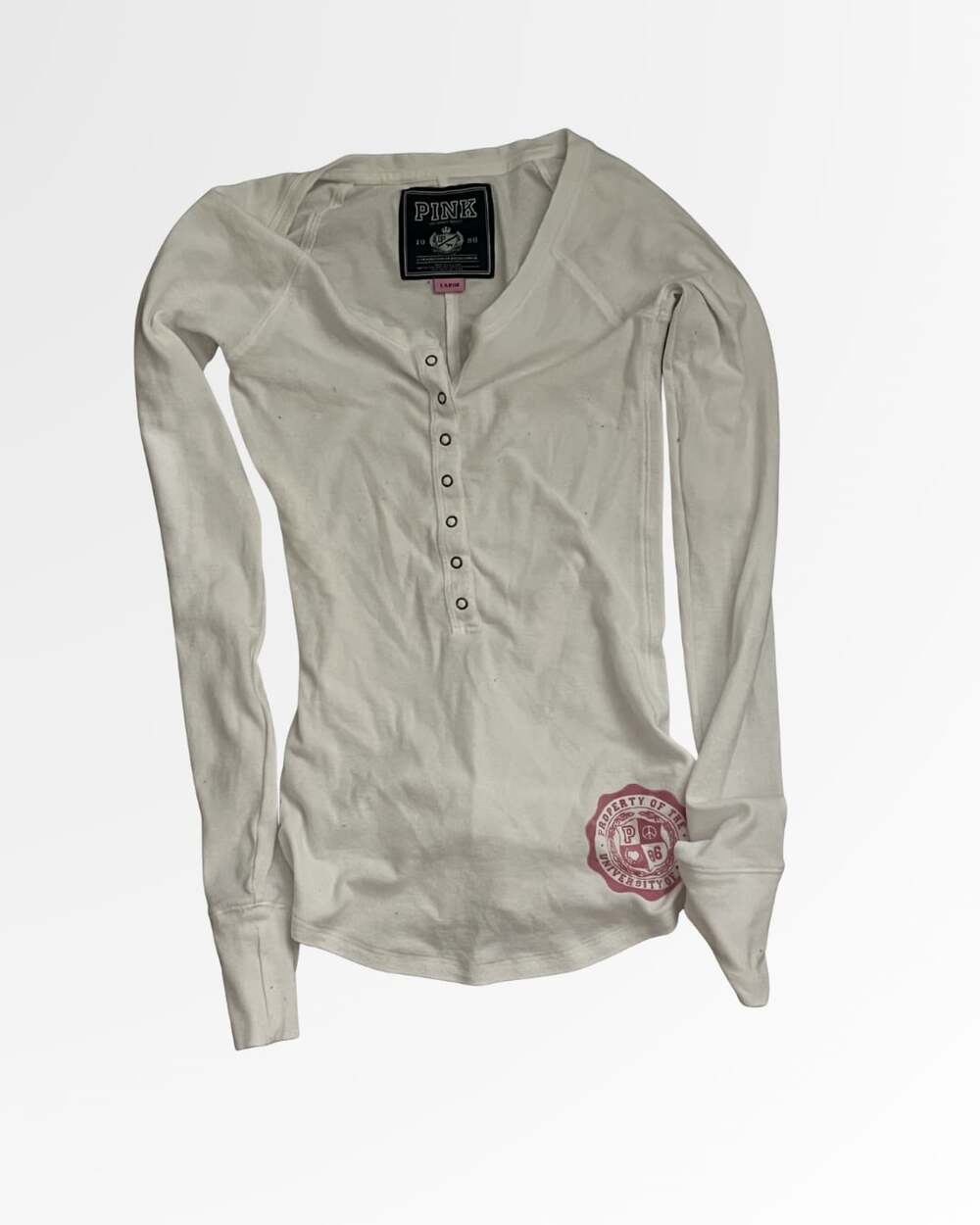 Victoria's Secret PINK University of PINK Henley Long Sleeve Shirt, Size Large